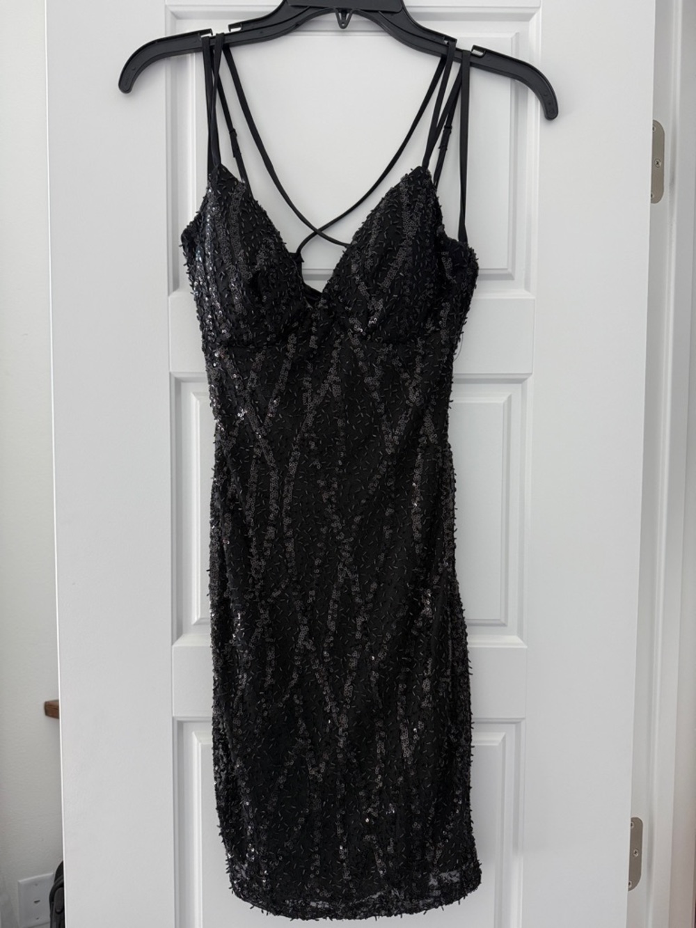 Black Sequin Strappy Sheath Dress